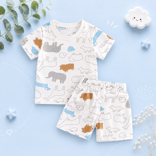 The Koda - Baby Boy Short Sleeve Animals Print Tops + Shorts Two Piece Set