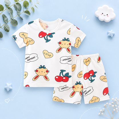 The Koda - Baby Boy Short Sleeve Love Rabbit Print Tops + Shorts Two Piece Set