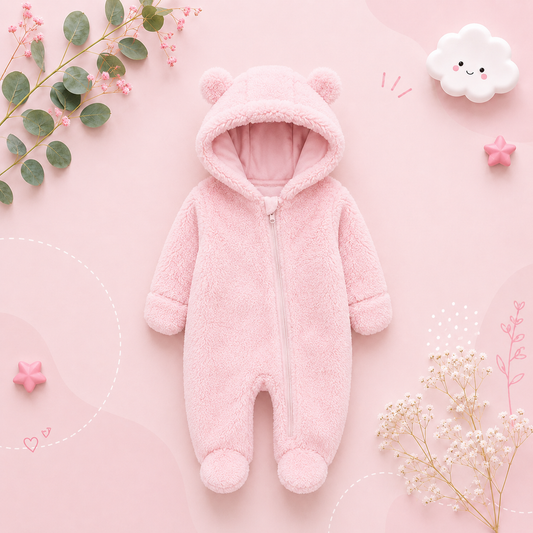 The Maximilian - Baby Unisex Winter Bear‑Ear Romper – Newborn Zip‑Up Bodysuit, Warm Infant Jumpsuit