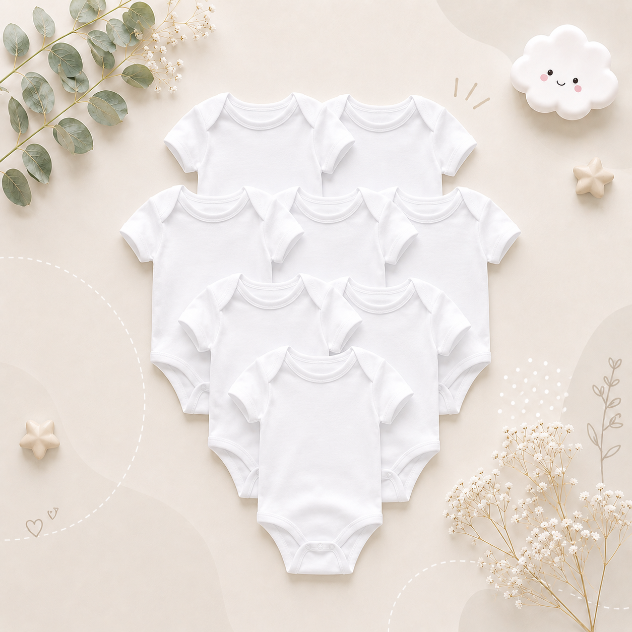 The Izael - Baby Unisex 8pcs Short Sleeve Various Print Romper Set