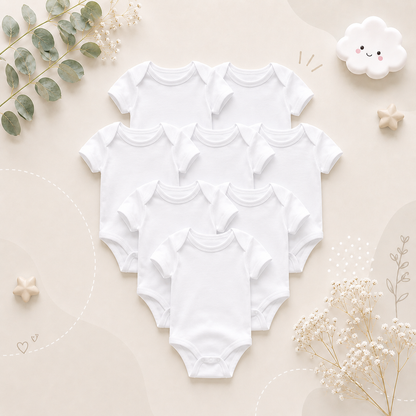 The Izael - Baby Unisex 8pcs Short Sleeve Various Print Romper Set