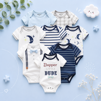The Izael - Baby Unisex 8pcs Short Sleeve Various Print Romper Set