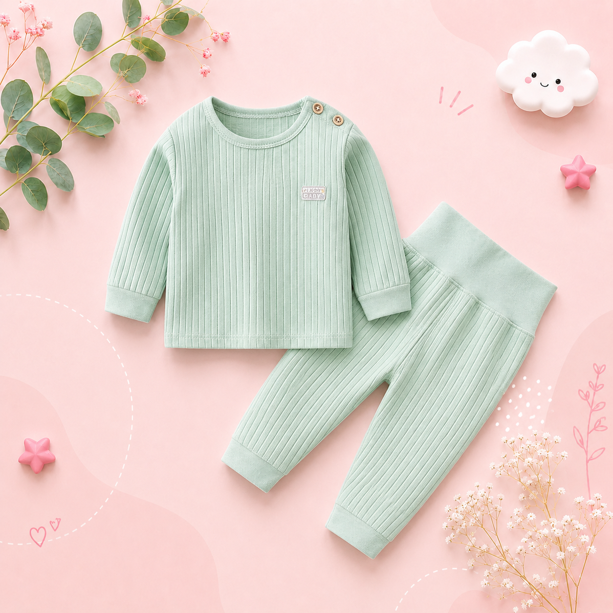The Adriana - Baby Girl Solid Colour Thermal Pajama Sets
