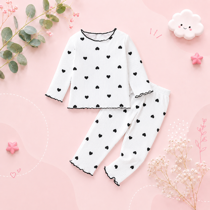 The Amari - Baby Girl Heart Print Long Sleeve Pajamas Outfit