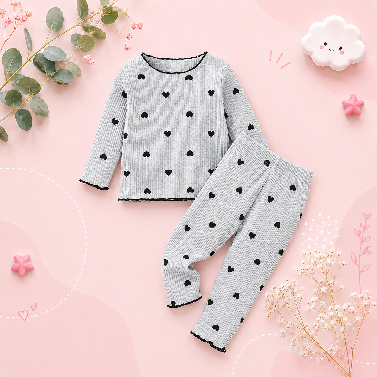 The Teagan - Baby Girl White Cherry Print Pajamas Set