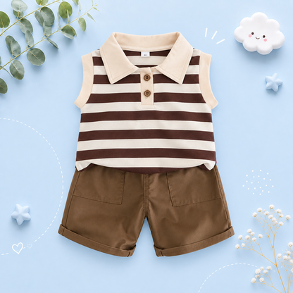The Uriel - Baby Boy Sleeveless Striped Short Sleeved Casual Wear Two-Piece Set