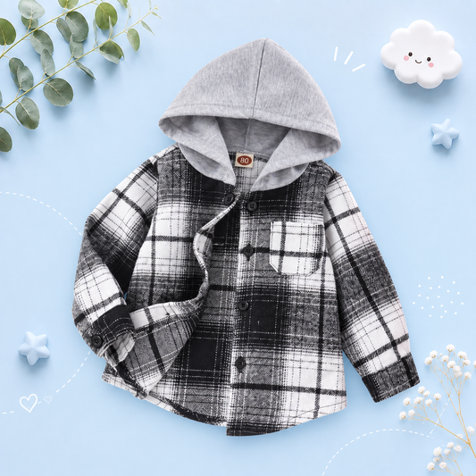 The Valentino - Baby Boy Black & Grey Hooded Checkered Jacket Fashion