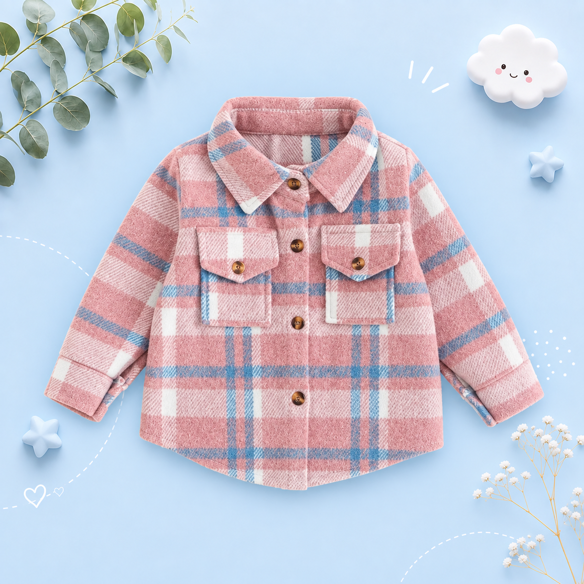 The Jalen - Baby Unisex Pink Lapel Long Sleeve Plaid Print Flannel Jacket Shirt