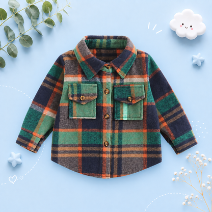 The Jalen - Baby Unisex Green Lapel Long Sleeve Plaid Print Flannel Jacket Shirt