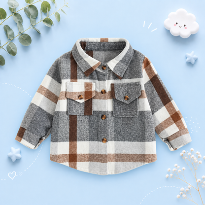 The Jalen - Baby Unisex Grey Lapel Long Sleeve Plaid Print Flannel Jacket Shirt