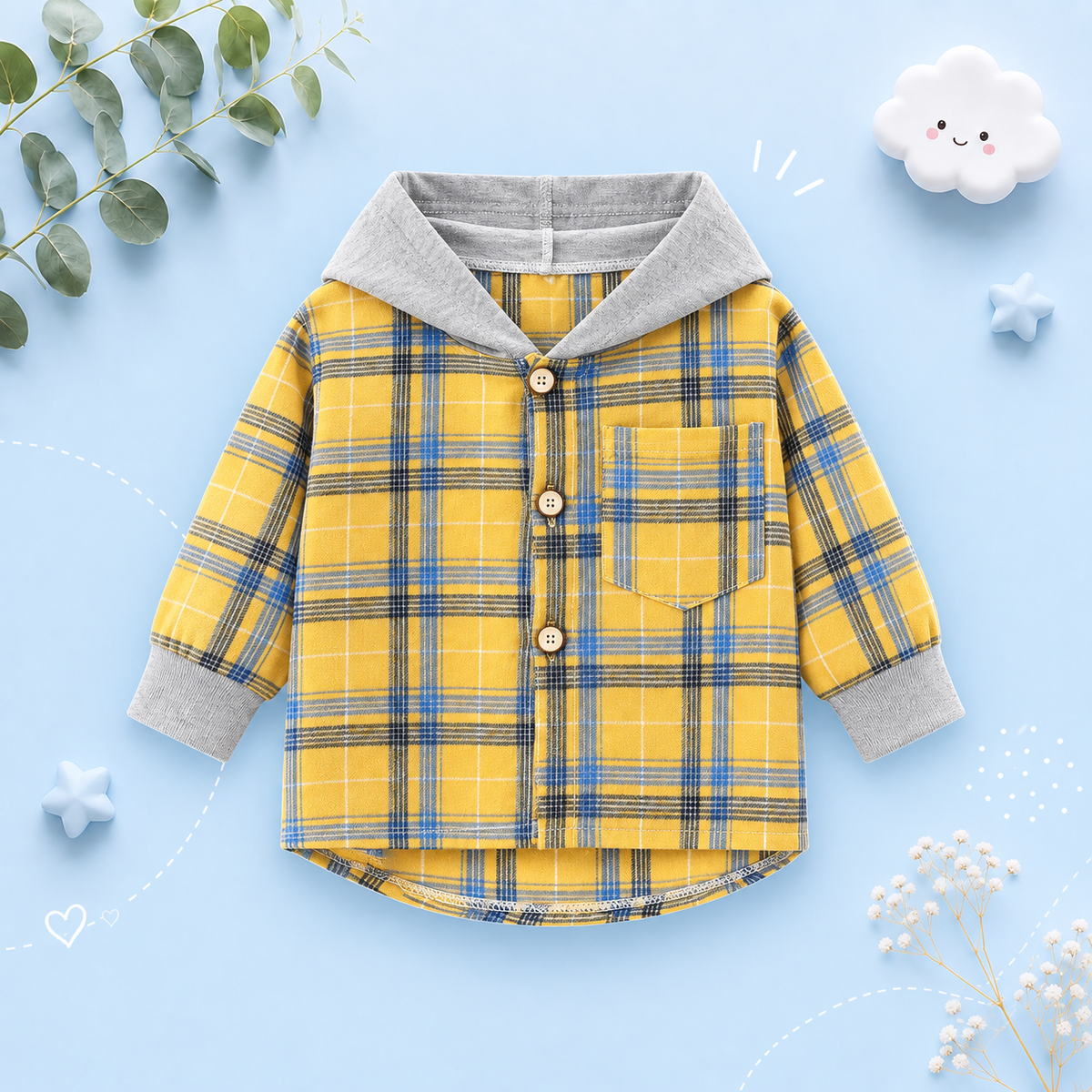 The Raiden - Baby Boy Yellow Hooded Plaid Shirts Coat Long-Sleeve Jacket