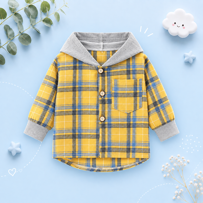 The Raiden - Baby Boy Yellow Hooded Plaid Shirts Coat Long-Sleeve Jacket