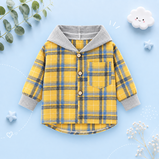 The Raiden - Baby Boy Yellow Hooded Plaid Shirts Coat Long-Sleeve Jacket