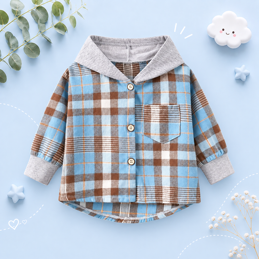 The Raiden - Baby Boy Blue Hooded Plaid Shirts Coat Long-Sleeve Jacket