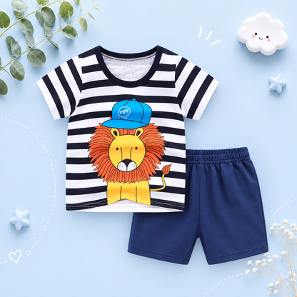 The Marcelo - Baby Boy Animal Lion Print Short Sleeve T-shirt + Shorts