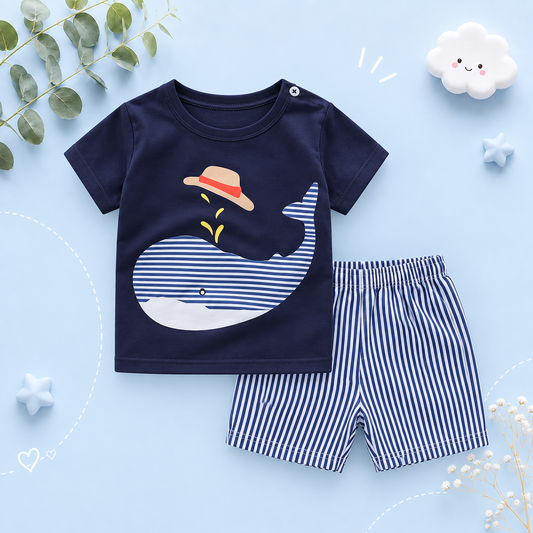 The Marcelo - Baby Boy Animal Whale Print Short Sleeve T-shirt + Shorts