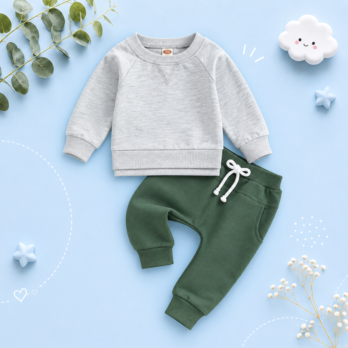 The Kash - Baby Unisex Long Sleeve Crewneck Pullover Sweatshirt Top + Jogger Pants