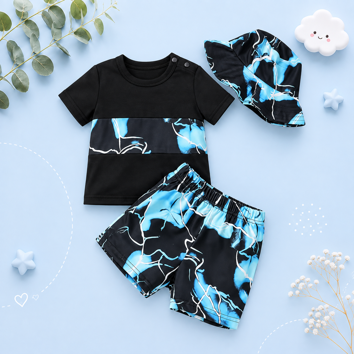 The Malcolm - Baby Boy Short Sleeve Top + Short Trousers + Hat