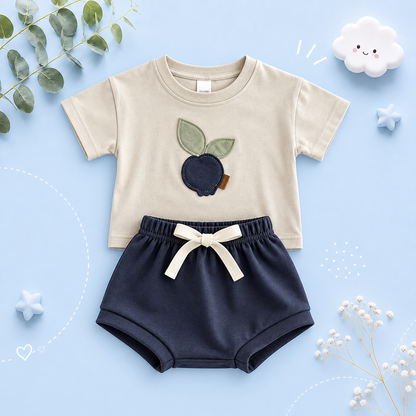 The Zachary - Baby Boy Fruit Lemon Print Round Neck T-Shirt + Shorts
