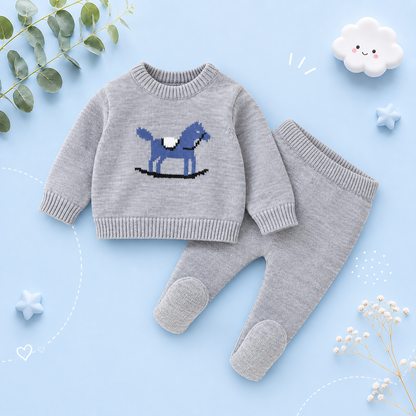 The Joel - Baby Boy Horse Knitted Full Sleeves Sweaters Jumpers + Pants