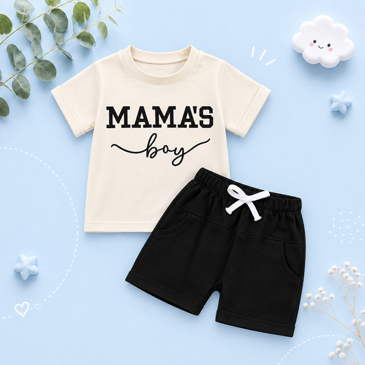 The Keegan - Toddler/Newborn Baby Boy Summer Outfit – Embroidered Letter Short Sleeve Tee + Elastic Shorts