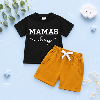 The Keegan - Toddler/Newborn Baby Boy Summer Outfit – Embroidered Letter Short Sleeve Tee + Elastic Shorts