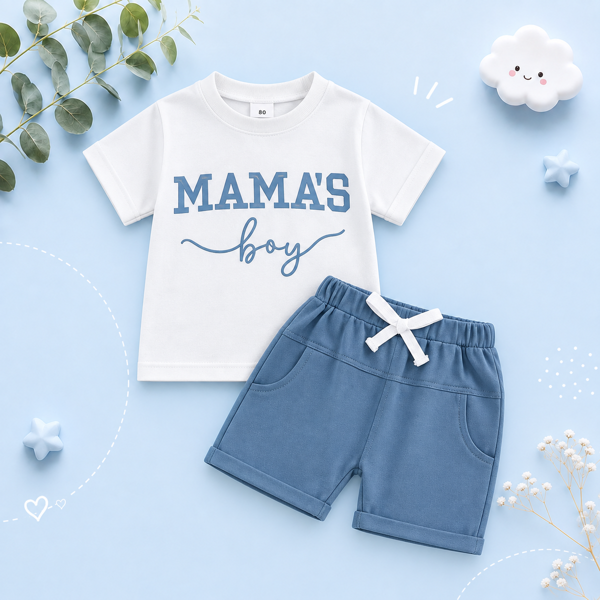 The Keegan - Toddler/Newborn Baby Boy Summer Outfit – Embroidered Letter Short Sleeve Tee + Elastic Shorts