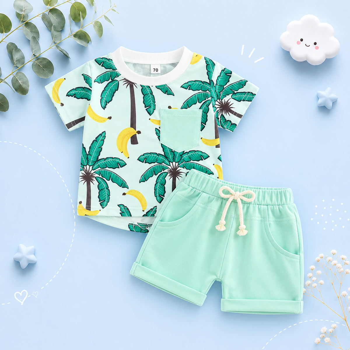 The Westley - Toddler Baby Boy Beach Tree Print T‑Shirt & Shorts 2‑Pcs Summer Set
