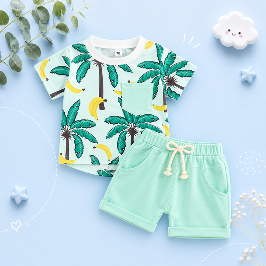 The Westley - Toddler Baby Boy Beach Tree Print T‑Shirt & Shorts 2‑Pcs Summer Set