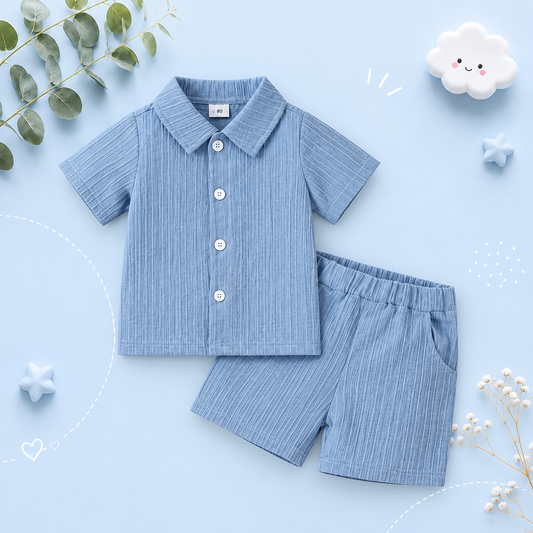 The Kolter - Baby Boy Woven Jacquard Short Sleeve Shirt & Matching Shorts | Casual Summer Outfit