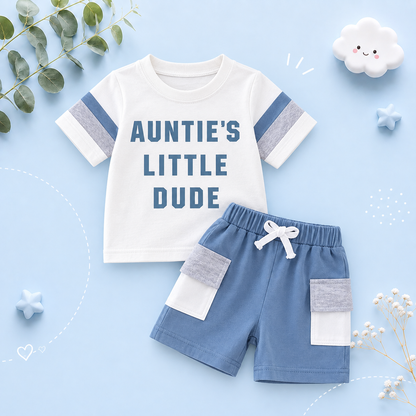 The Caiden - Baby Boy Summer Outfit Set 0–3Y – Short Sleeve O‑Neck Letter Print Top & Drawstring Cargo Shorts