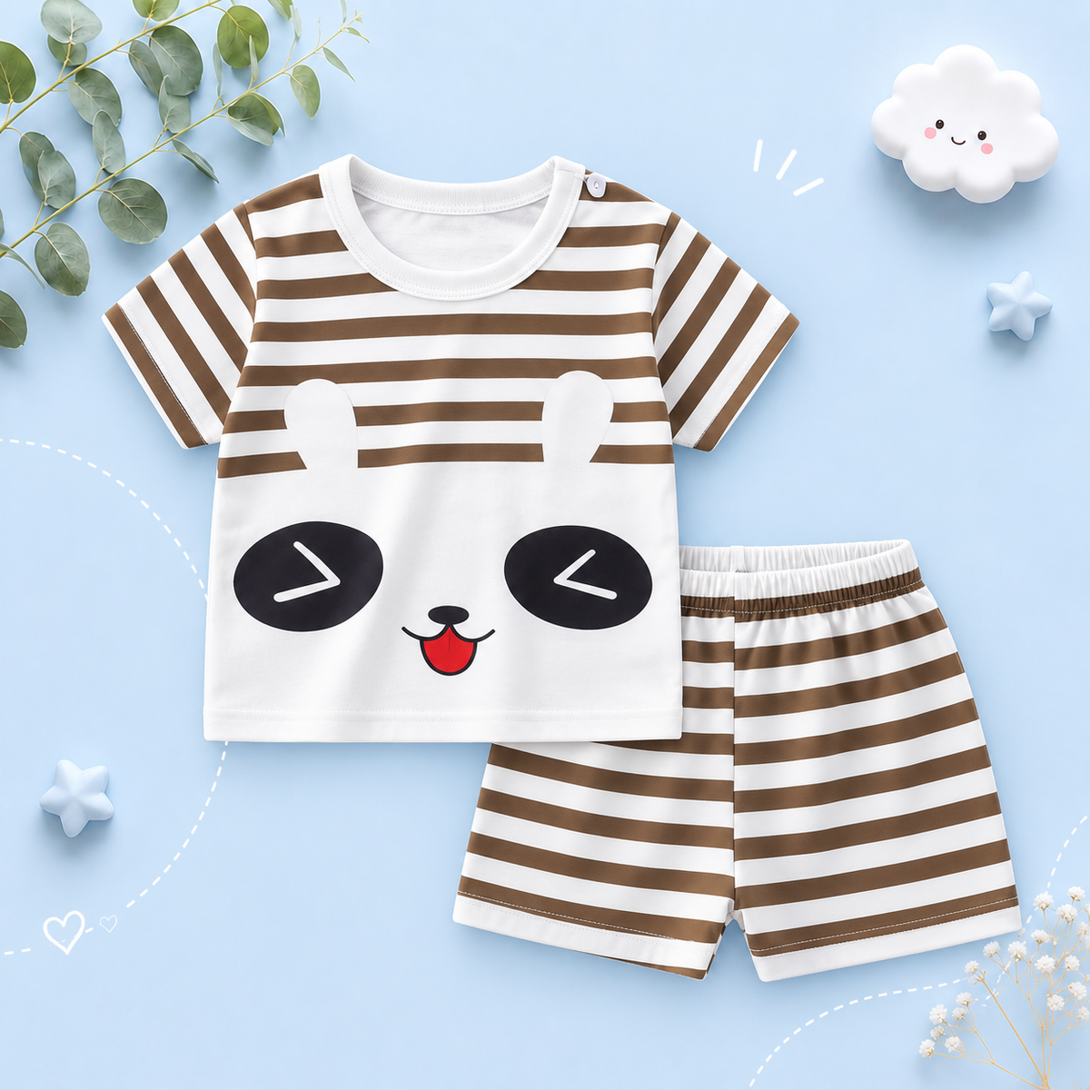 The Royce - Baby Boy Panda Print Casual Short Sleeve Tracksuits Thin Loose Tops Set