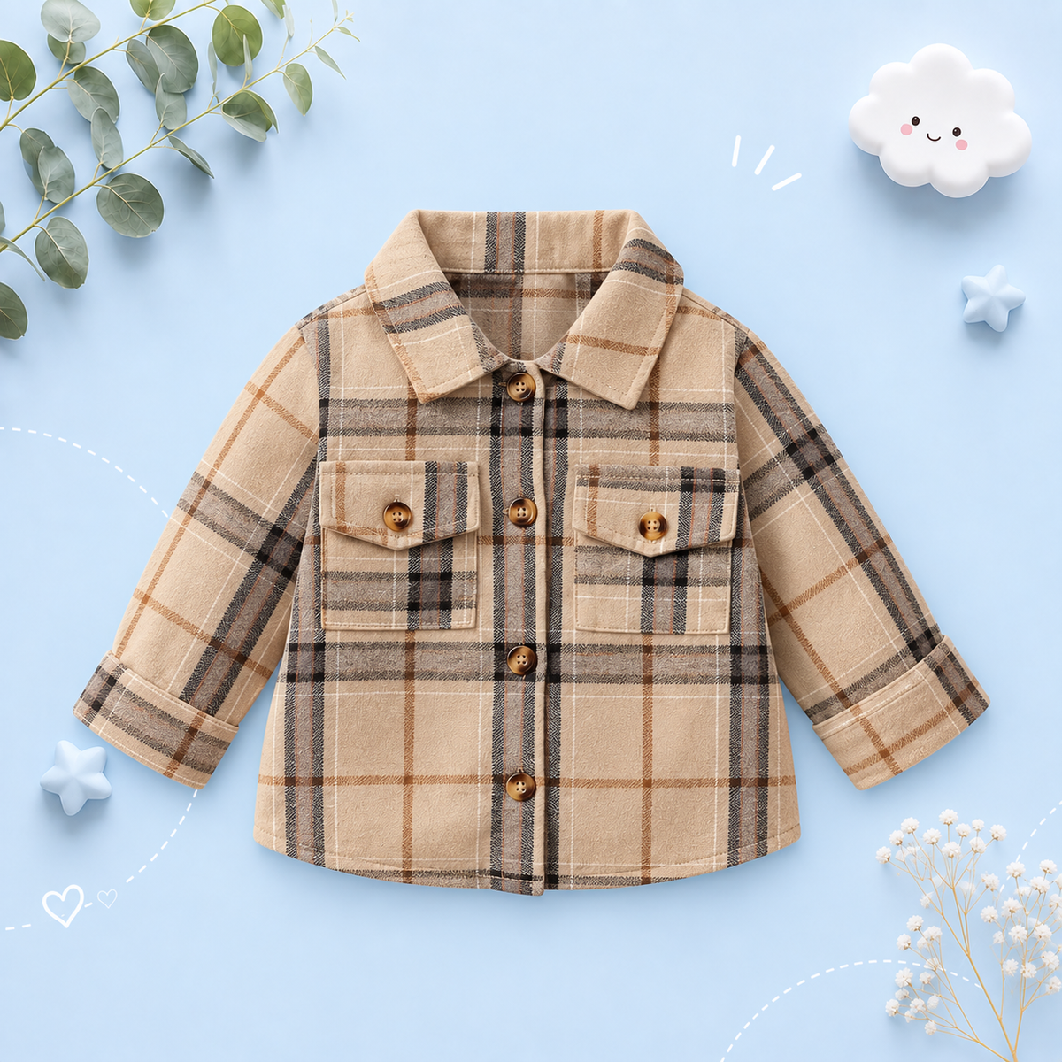 The Tyson - Baby Boy Brown Long Sleeved Checkered Real Pocket Tops