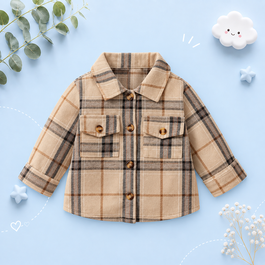 The Tyson - Baby Boy Brown Long Sleeved Checkered Real Pocket Tops