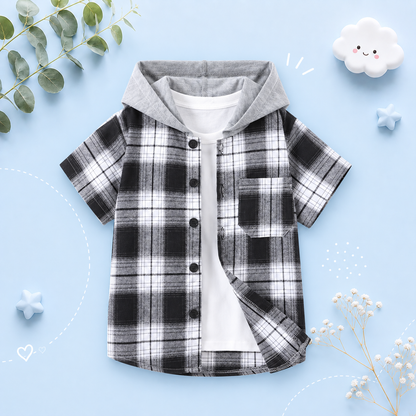 The Johnny - Baby Boy Red Plaid Hooded Short-Sleeved Jacket Shirt