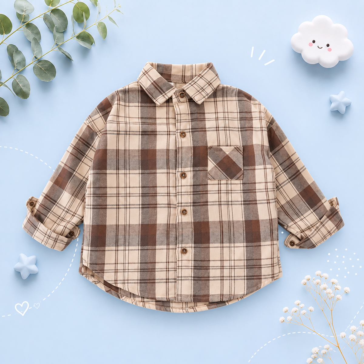 The Esteban - Baby Boy Light Brown Plaid Long-Sleeved Tops Jacket Shirt