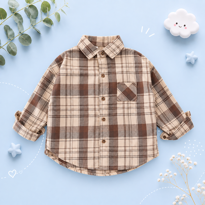 The Esteban - Baby Boy Light Brown Plaid Long-Sleeved Tops Jacket Shirt