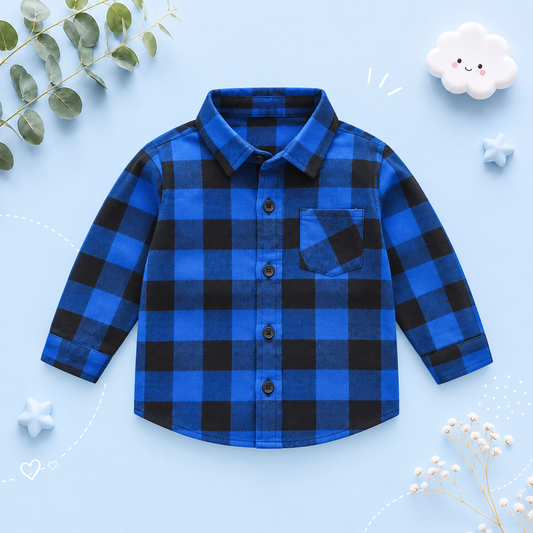 The Damon - Baby Boy Blue Large Checkered New Western-Style Coats Long Sleeve