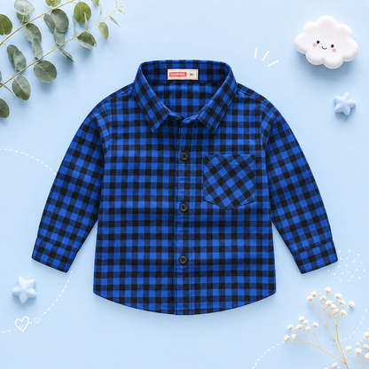 The Damon - Baby Boy Blue Small Checkered New Western-Style Coats Long Sleeve