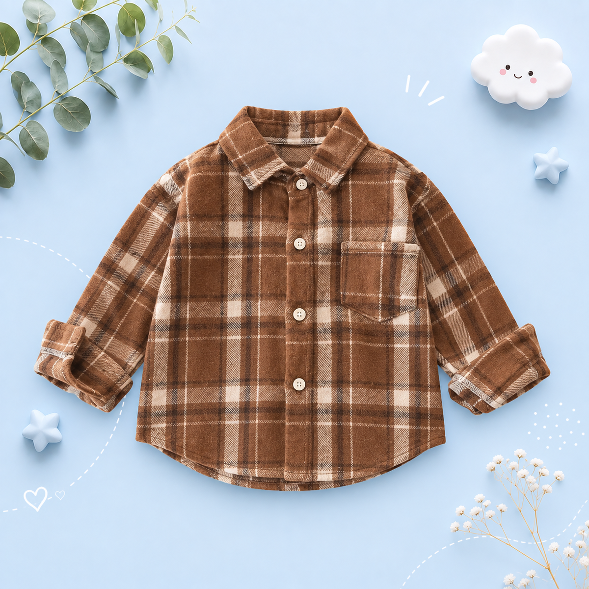 The Esteban - Baby Boy Brown Plaid Long-Sleeved Tops Jacket Shirt