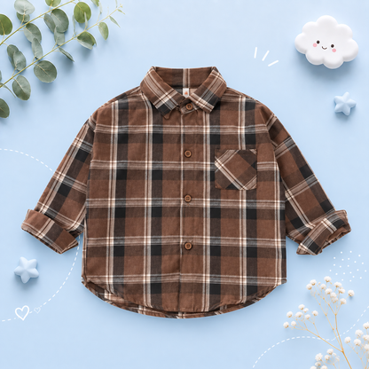 The Esteban - Baby Boy Chocolate Brown Plaid Long-Sleeved Tops Jacket Shirt