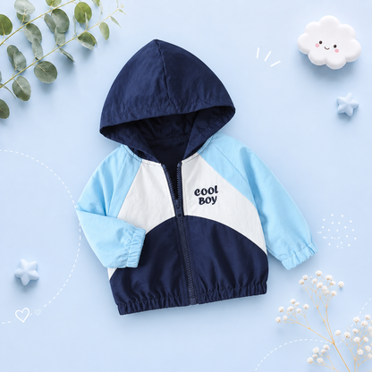 The Rome - Baby Boy Long Sleeve Coats Hooded Windbreaker With Pocket Zipper