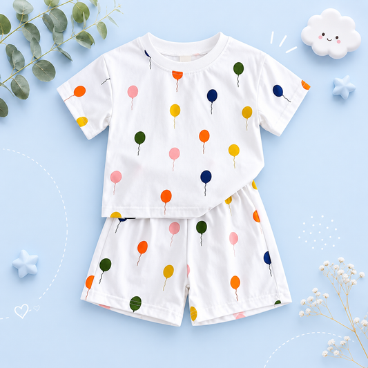 The Oscar - Baby Unisex Colorful Balloon Print Short Sleeved T-shirt + Shorts