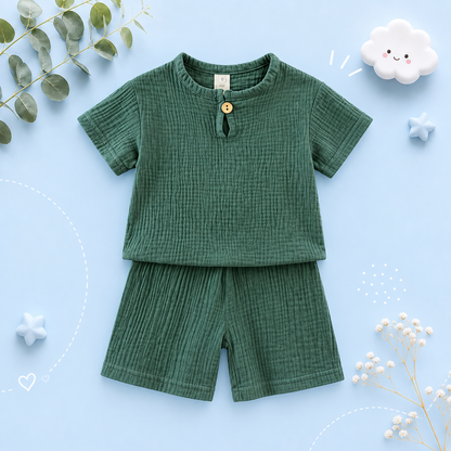 The Graham - Baby Unisex Plain Linen Cotton  Top T-Shirt + Shorts