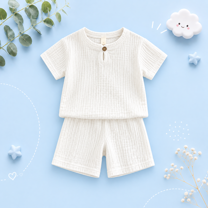 The Graham - Baby Unisex Plain Linen Cotton  Top T-Shirt + Shorts
