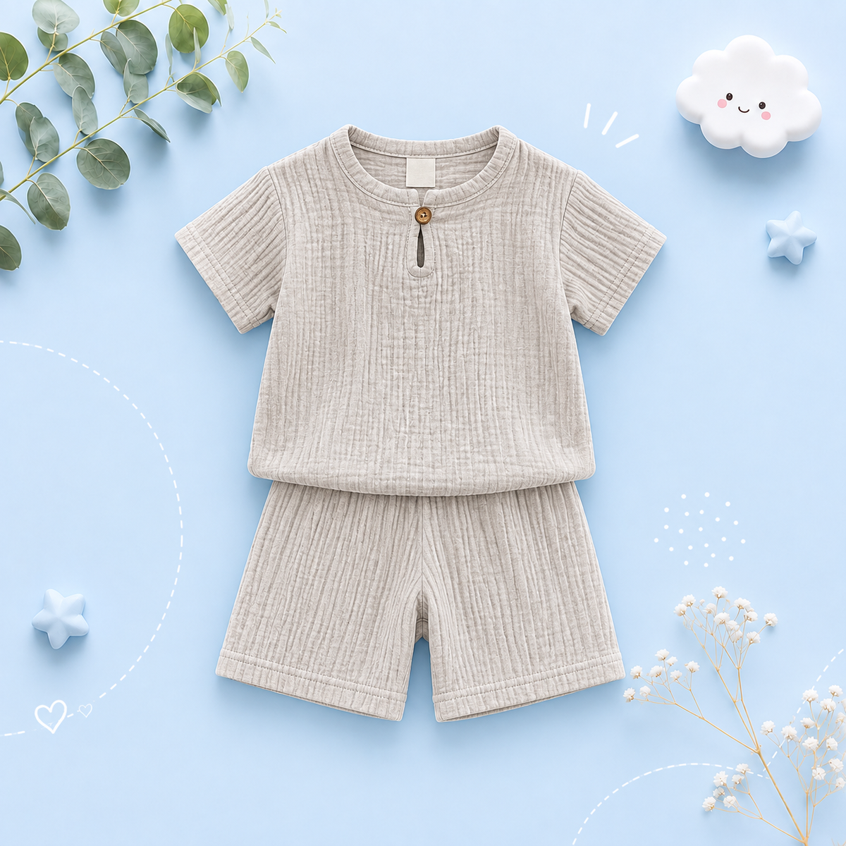 The Graham - Baby Unisex Plain Linen Cotton  Top T-Shirt + Shorts