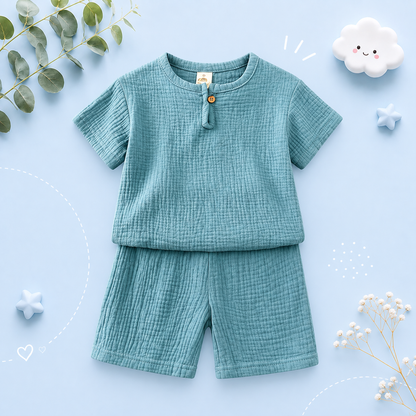 The Graham - Baby Unisex Plain Linen Cotton  Top T-Shirt + Shorts