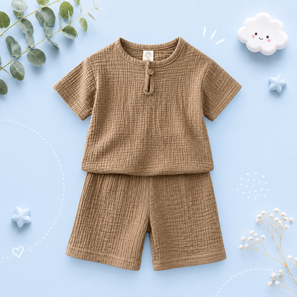 The Graham - Baby Unisex Plain Linen Cotton  Top T-Shirt + Shorts