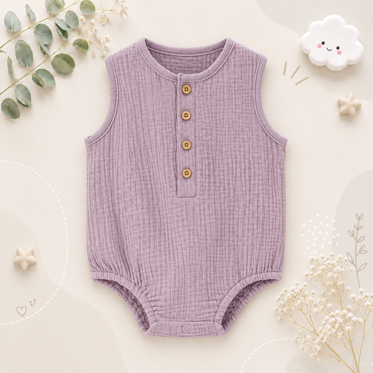 The Millie - Baby Unisex Soft Plain Color Sleeveless Romper