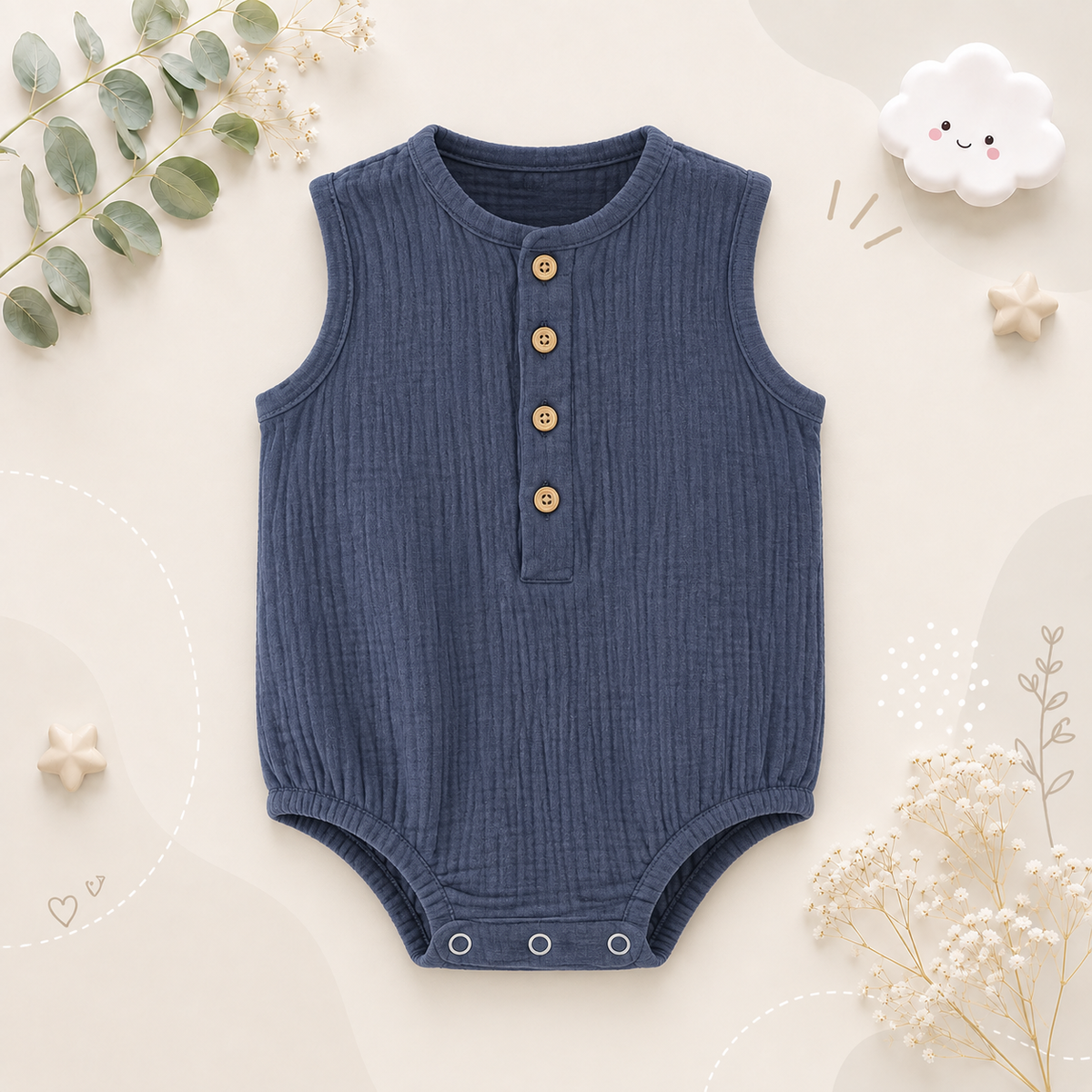 The Millie - Baby Unisex Soft Plain Color Sleeveless Romper